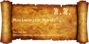 Maximovits Manó névjegykártya
